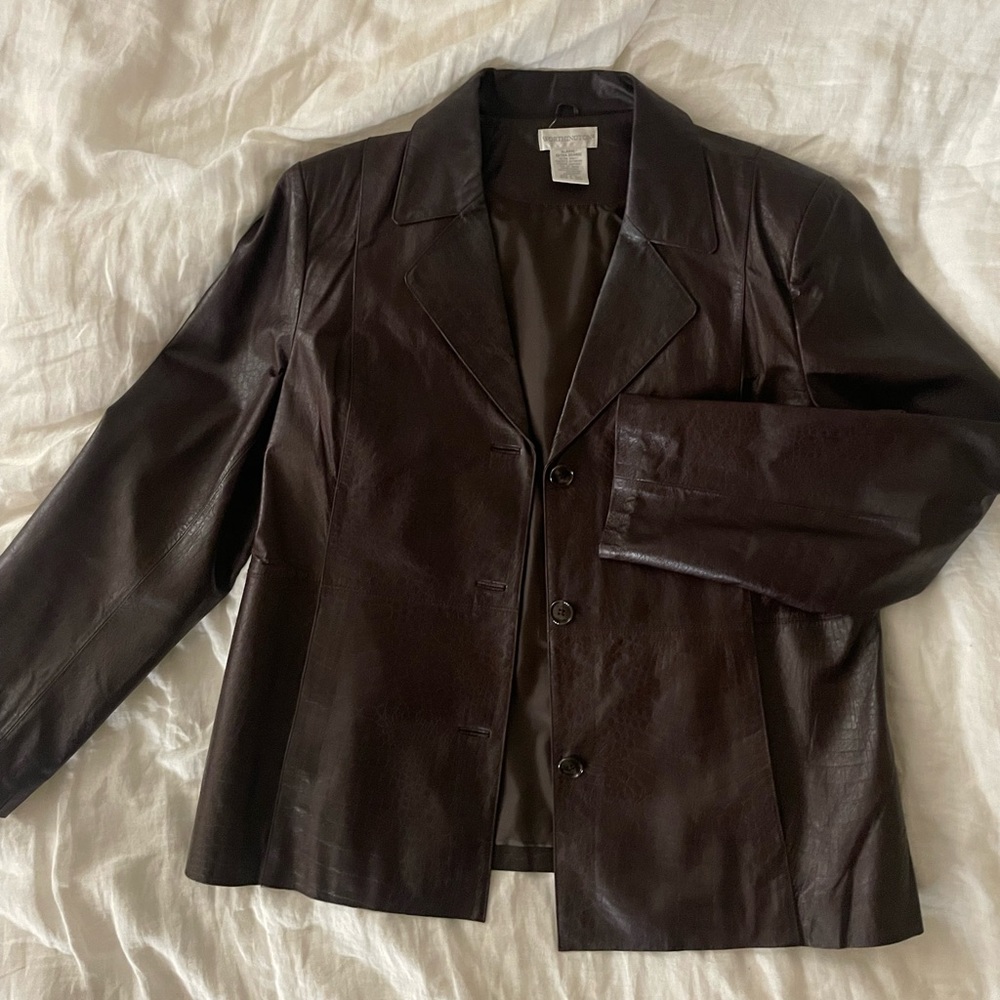 Genuine leather vintage blazer chocolate brown